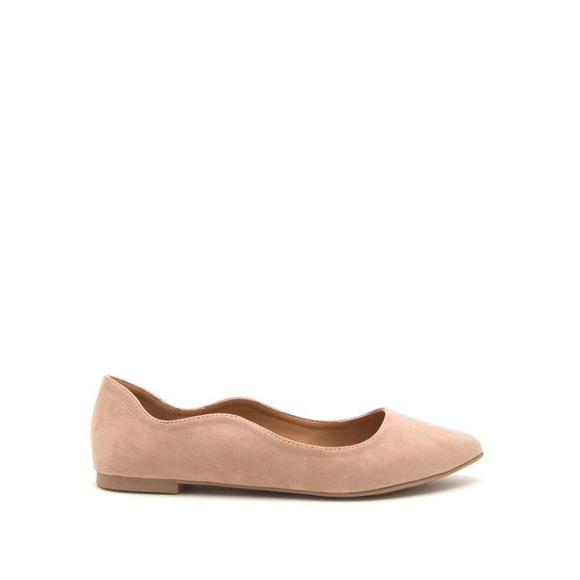 Warm Taupe scallop trim pointed toe flats - Picture 3 of 4